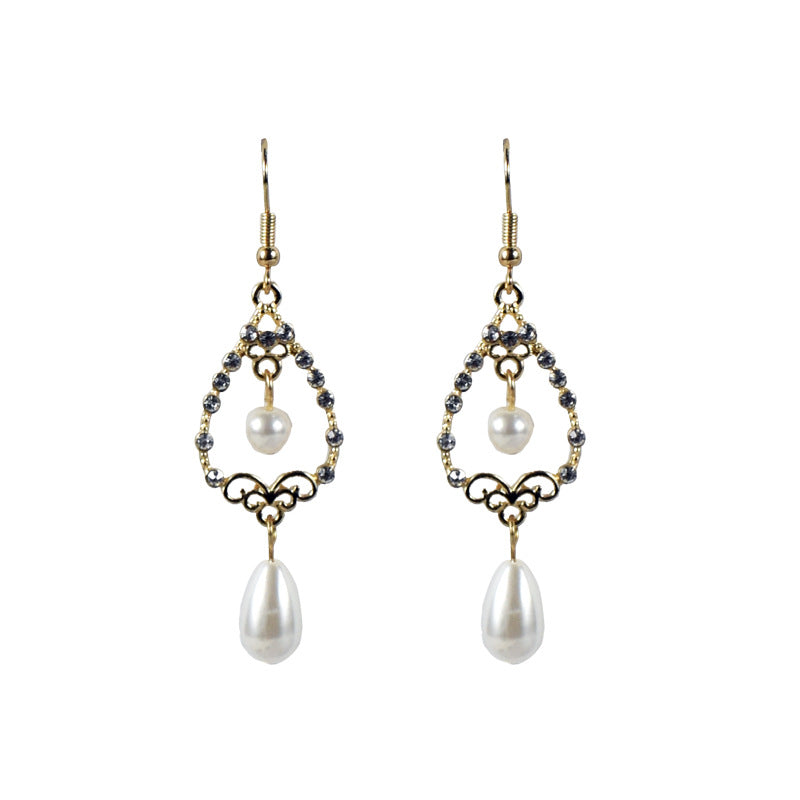Water Droplets Stone Texture Earrings For Unisex Featuring Ethnic Style And Artificial Pearl Inlay In Zinc Alloy