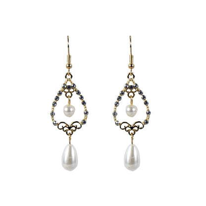 Water Droplets Stone Texture Earrings For Unisex Featuring Ethnic Style And Artificial Pearl Inlay In Zinc Alloy