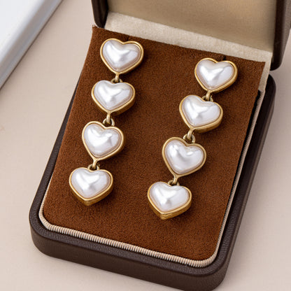 Retro Heart Shape Stud Earrings With Tassel In Red, Electroplated Finish And Zinc Alloy Posts