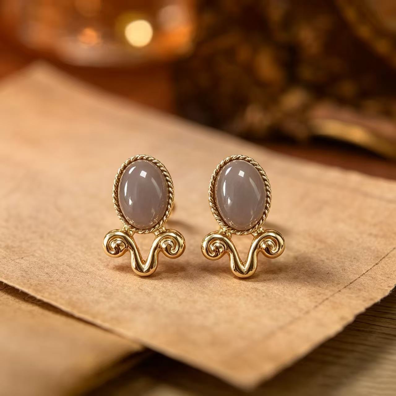 Oval Purple Stud Earrings For Unisex Featuring Electroplated Alloy With 925 Sterling Silver Posts