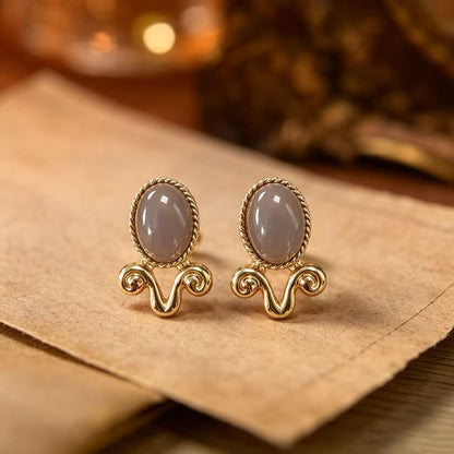 Oval Purple Stud Earrings For Unisex Featuring Electroplated Alloy With 925 Sterling Silver Posts