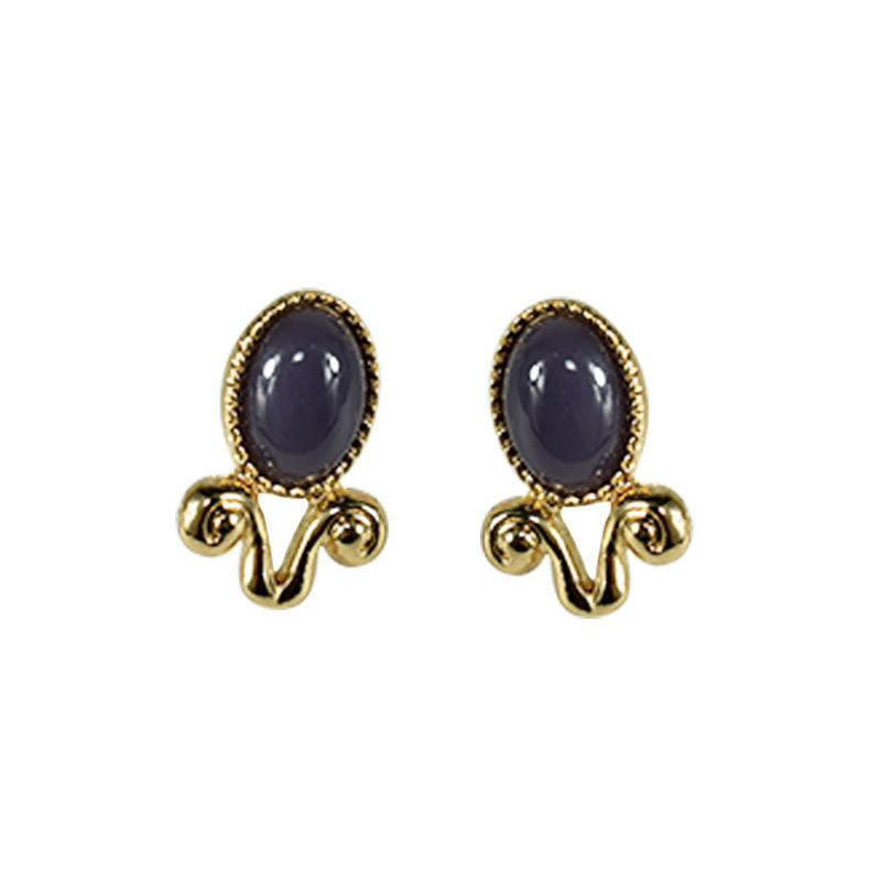 Oval Purple Stud Earrings For Unisex Featuring Electroplated Alloy With 925 Sterling Silver Posts