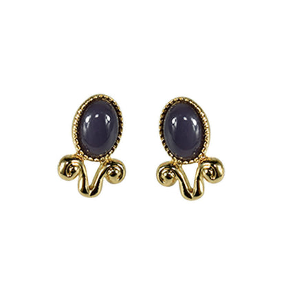 Oval Purple Stud Earrings For Unisex Featuring Electroplated Alloy With 925 Sterling Silver Posts
