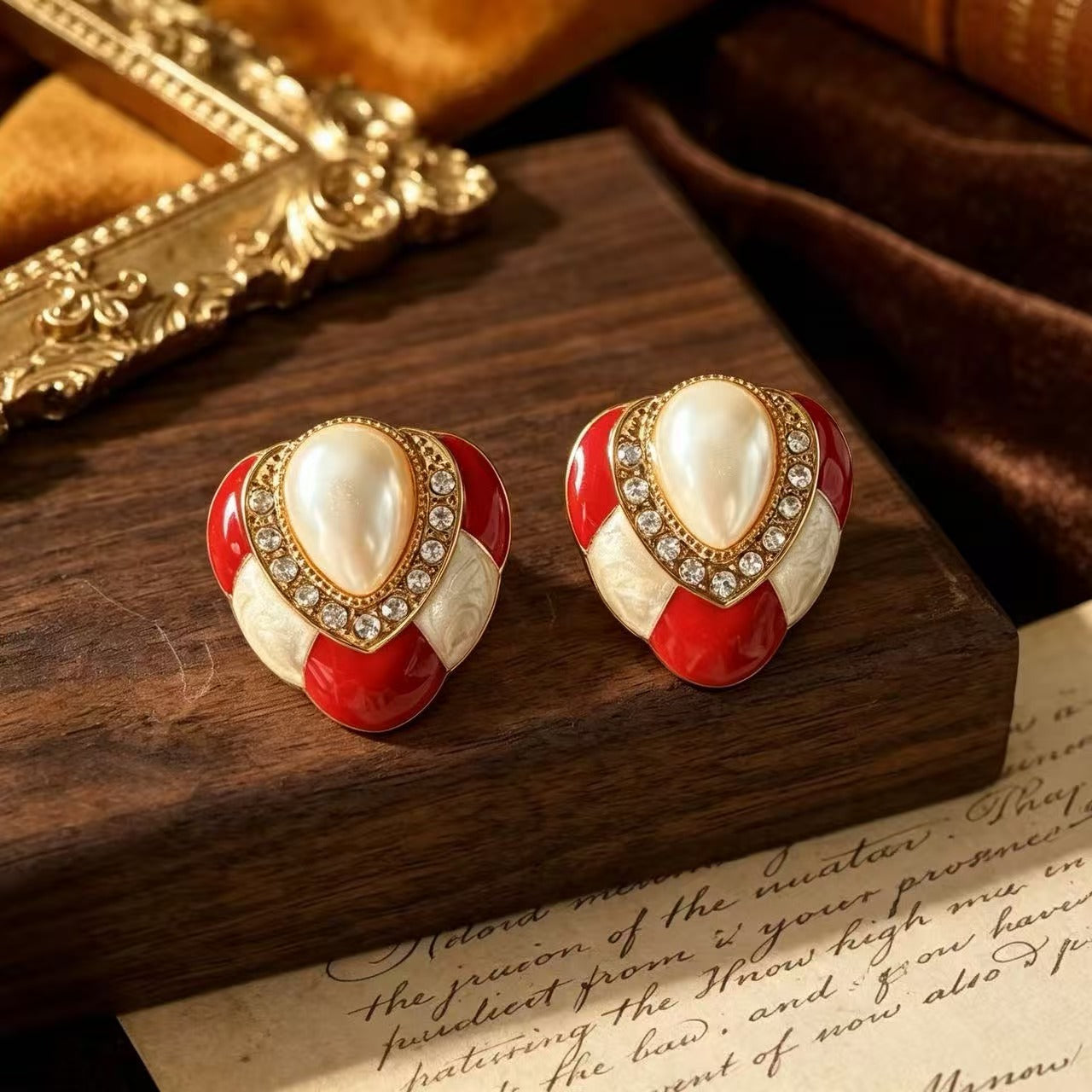 Geometric Enamel Stud Earrings For Unisex Featuring Red Zinc Alloy With 925 Sterling Silver Ear Pins