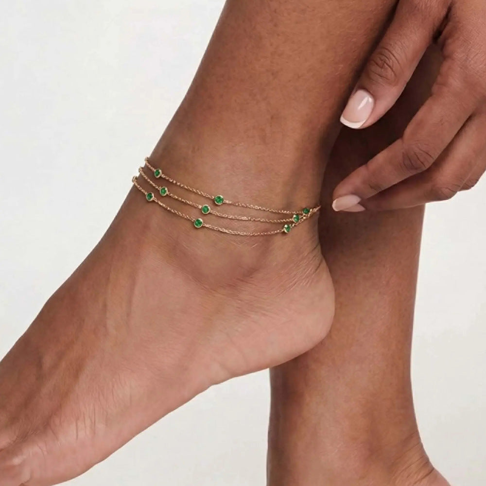 Women’s Dyed Black Alloy Anklet With Gem Pattern And Multi CZ Ball Pierced Design
