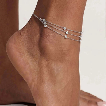 Women’s Dyed Black Alloy Anklet With Gem Pattern And Multi CZ Ball Pierced Design
