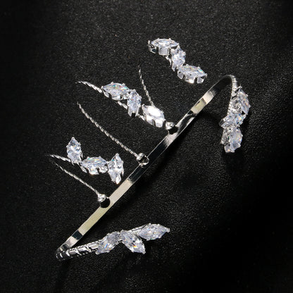 Geometric Silver Alloy Bangle For Women With Electroplated Finish And Zircon Inlay
