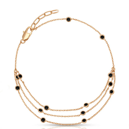 Women’s Dyed Black Alloy Anklet With Gem Pattern And Multi CZ Ball Pierced Design