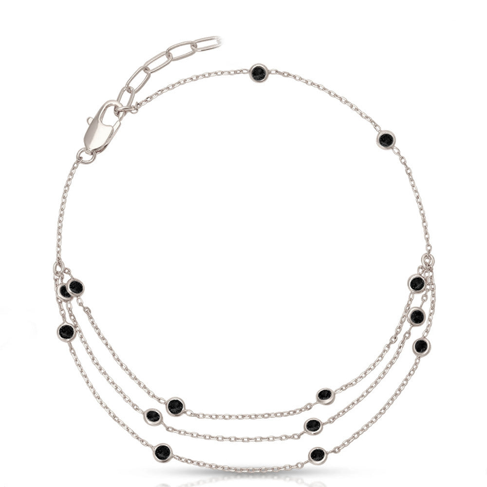 Women’s Dyed Black Alloy Anklet With Gem Pattern And Multi CZ Ball Pierced Design