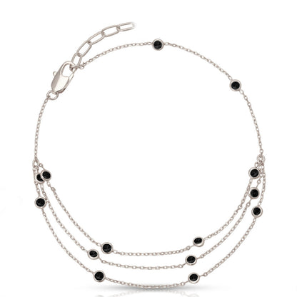 Women’s Dyed Black Alloy Anklet With Gem Pattern And Multi CZ Ball Pierced Design