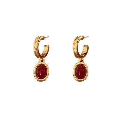 Retro Wine Red Lace Stud Earrings For Women In Electroplated Alloy With Resin Inlay