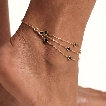 Women’s Dyed Black Alloy Anklet With Gem Pattern And Multi CZ Ball Pierced Design