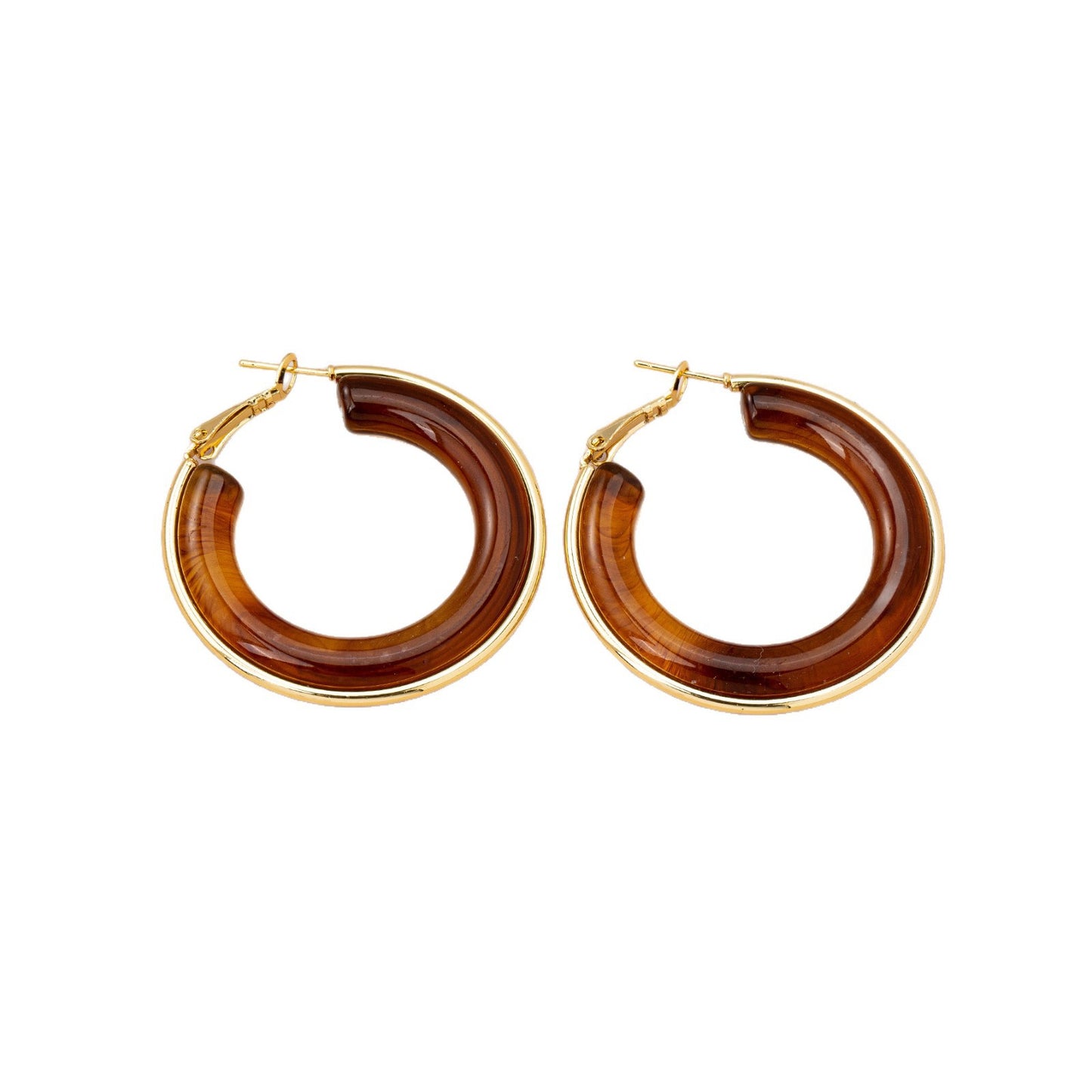 C Shape Hoop Earrings For Unisex Featuring Ombre Color And Zinc Alloy Material With Resin Studs In Retro Style
