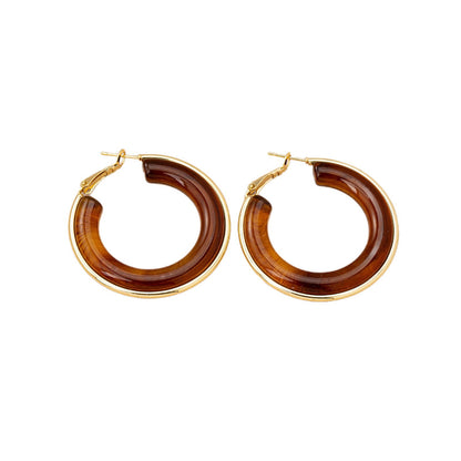 C Shape Hoop Earrings For Unisex Featuring Ombre Color And Zinc Alloy Material With Resin Studs In Retro Style