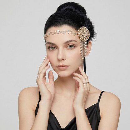 Retro Feather Hair Band With Rhinestone Inlay In Silver, Insert Comb Style Hair Accessory