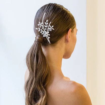Silver Alloy Flowers Hair Comb For Women With Rhinestones, Perfect For Wedding Season