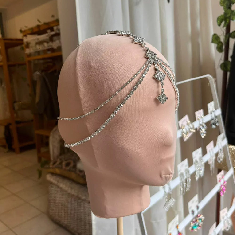Ocean Bohemian Hair Chain Insert Comb In Silver Alloy With Rhinestones, Perfect For Spring
