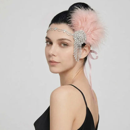Retro Feather Hair Band With Rhinestone Inlay In Silver, Insert Comb Style Hair Accessory