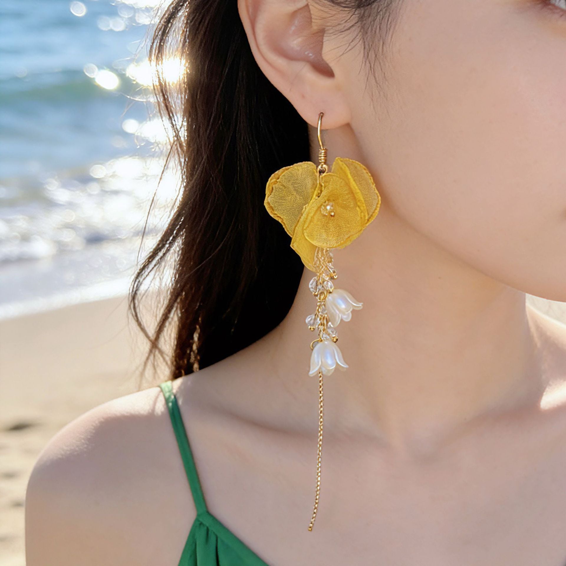 Sweet Yellow Flowers Stud Earrings For Unisex Featuring Zinc Alloy Material