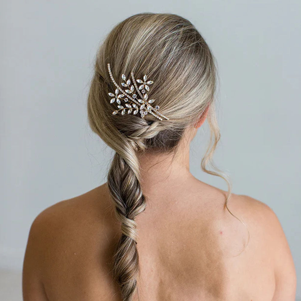 Silver Alloy Flowers Hair Comb For Women With Rhinestones, Perfect For Wedding Season