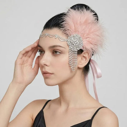Retro Feather Hair Band With Rhinestone Inlay In Silver, Insert Comb Style Hair Accessory