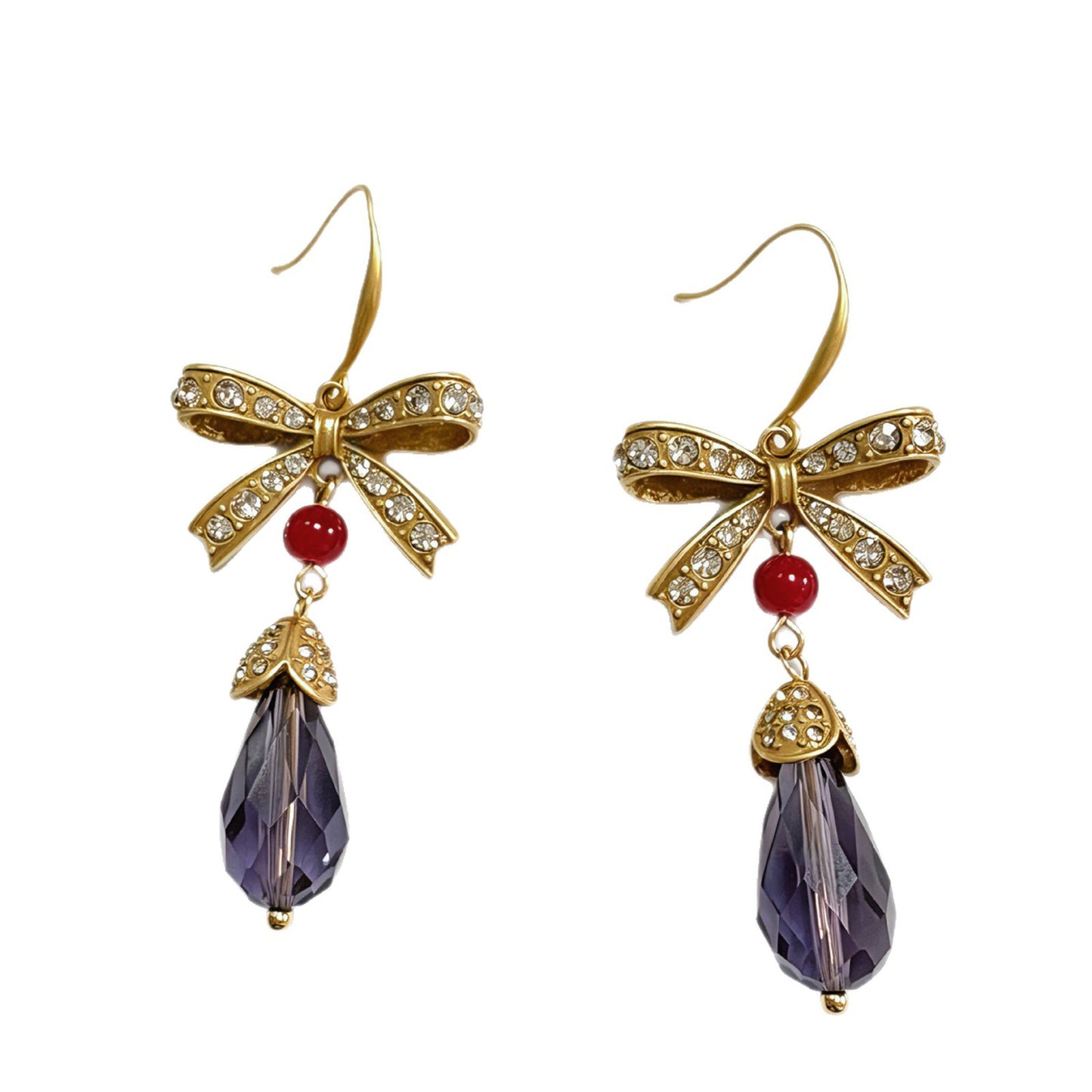 Retro Unisex Bow Tie Drop Earrings With Copper Ear Pins And Tassel Craft, Zinc Alloy Base With Rhinestone Inlay