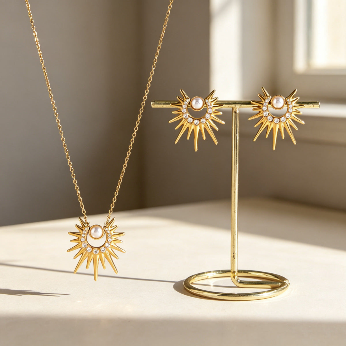 Sun Necklace With Titanium Steel Cable Chain And Zircon Inlay, Unisex Jewelry Accessory