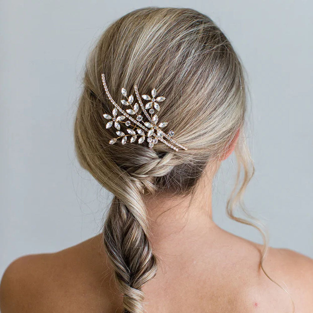 Silver Alloy Flowers Hair Comb For Women With Rhinestones, Perfect For Wedding Season