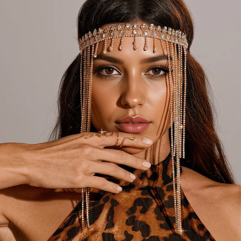 Ethnic Style Tassel Hair Band For Women With Rhinestones Embellishment