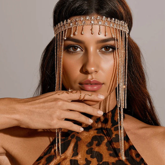Ethnic Style Tassel Hair Band For Women With Rhinestones Embellishment
