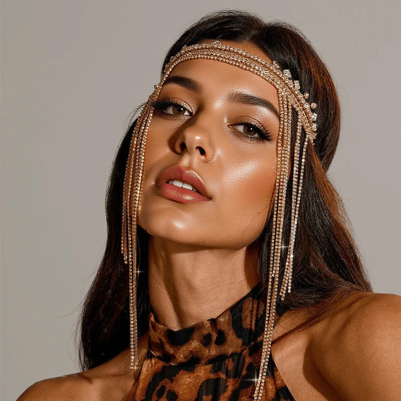 Ethnic Style Tassel Hair Band For Women With Rhinestones Embellishment