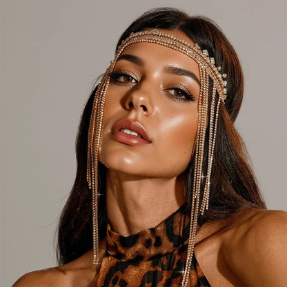 Ethnic Style Tassel Hair Band For Women With Rhinestones Embellishment