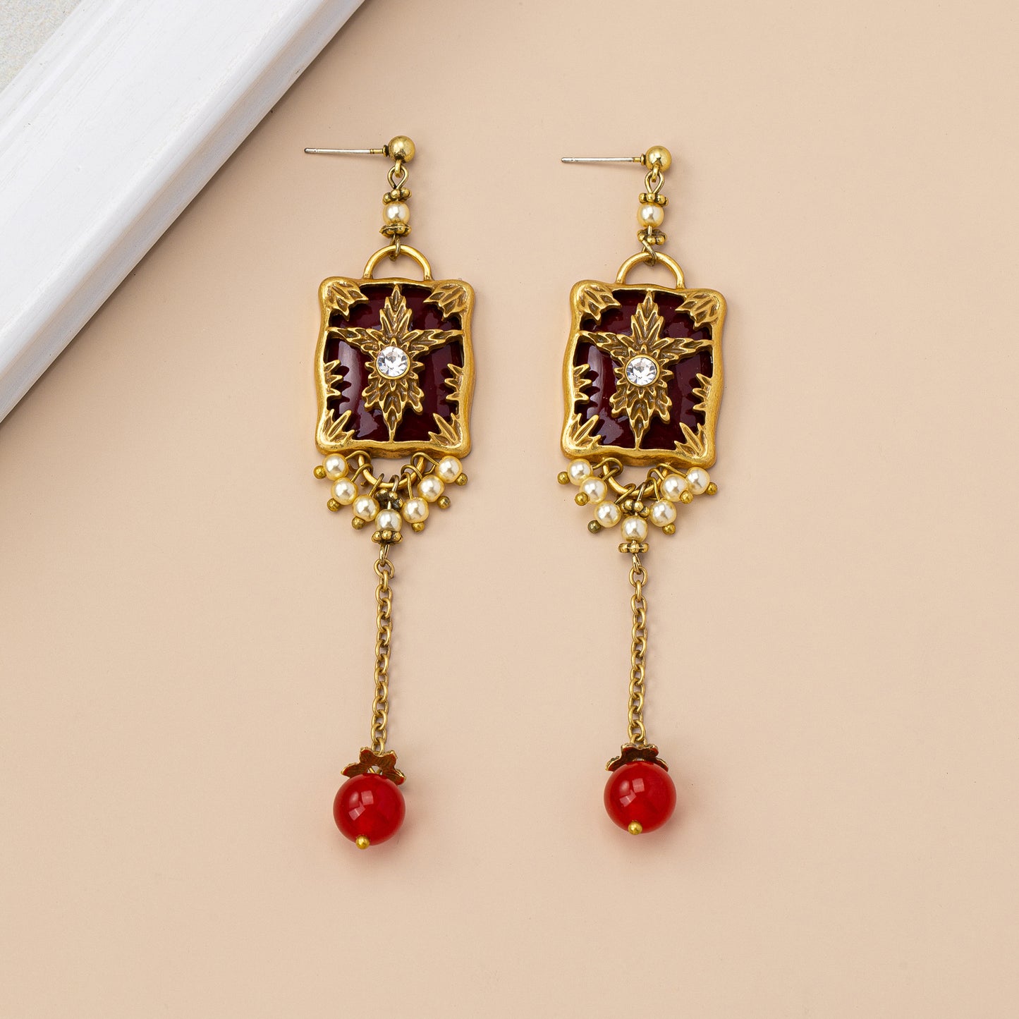 Red Flowers Earrings For Women Featuring Zinc Alloy And Rhinestones With 925 Sterling Silver Studs