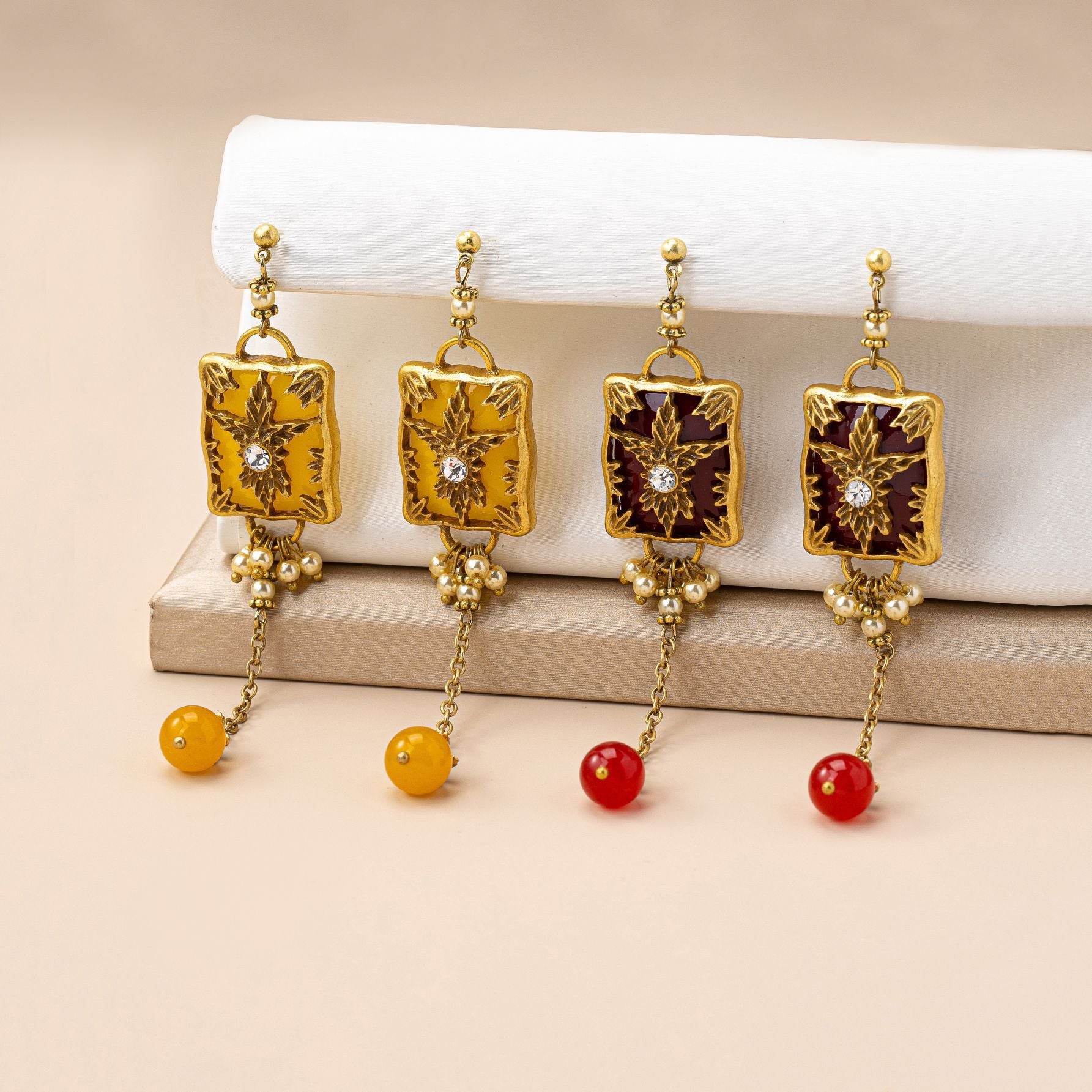 Red Flowers Earrings For Women Featuring Zinc Alloy And Rhinestones With 925 Sterling Silver Studs