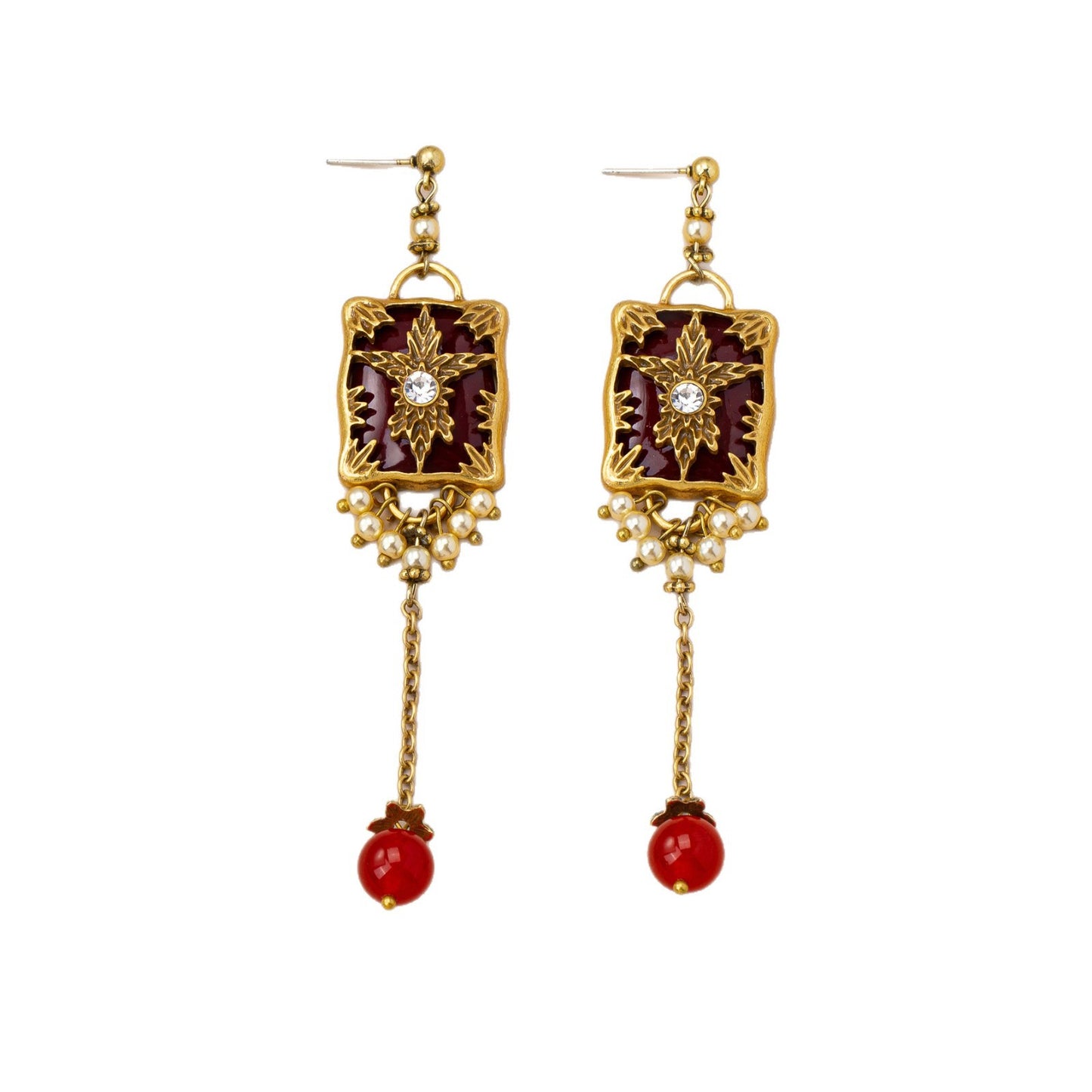Red Flowers Earrings For Women Featuring Zinc Alloy And Rhinestones With 925 Sterling Silver Studs