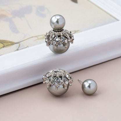 Grey Leaf Tassel Stud Earrings In Zinc Alloy With Zircon Inlay, Stylish Clip Earrings
