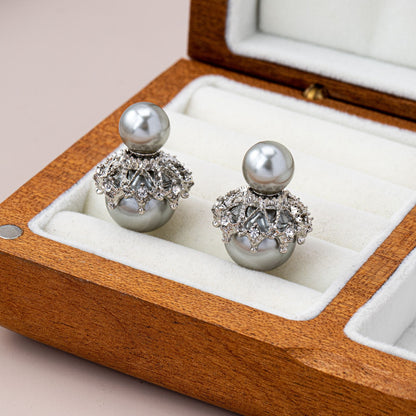 Grey Leaf Tassel Stud Earrings In Zinc Alloy With Zircon Inlay, Stylish Clip Earrings