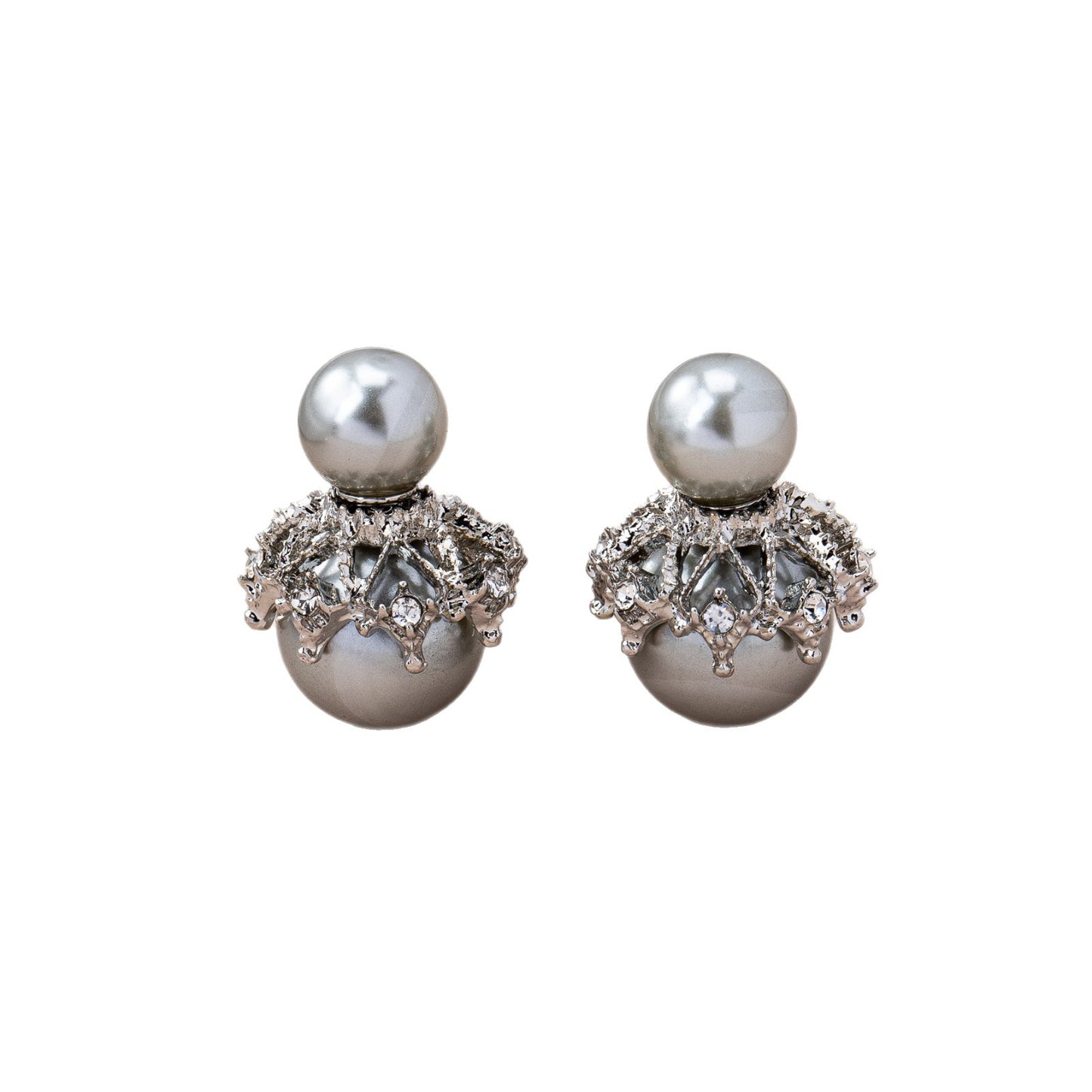 Grey Leaf Tassel Stud Earrings In Zinc Alloy With Zircon Inlay, Stylish Clip Earrings
