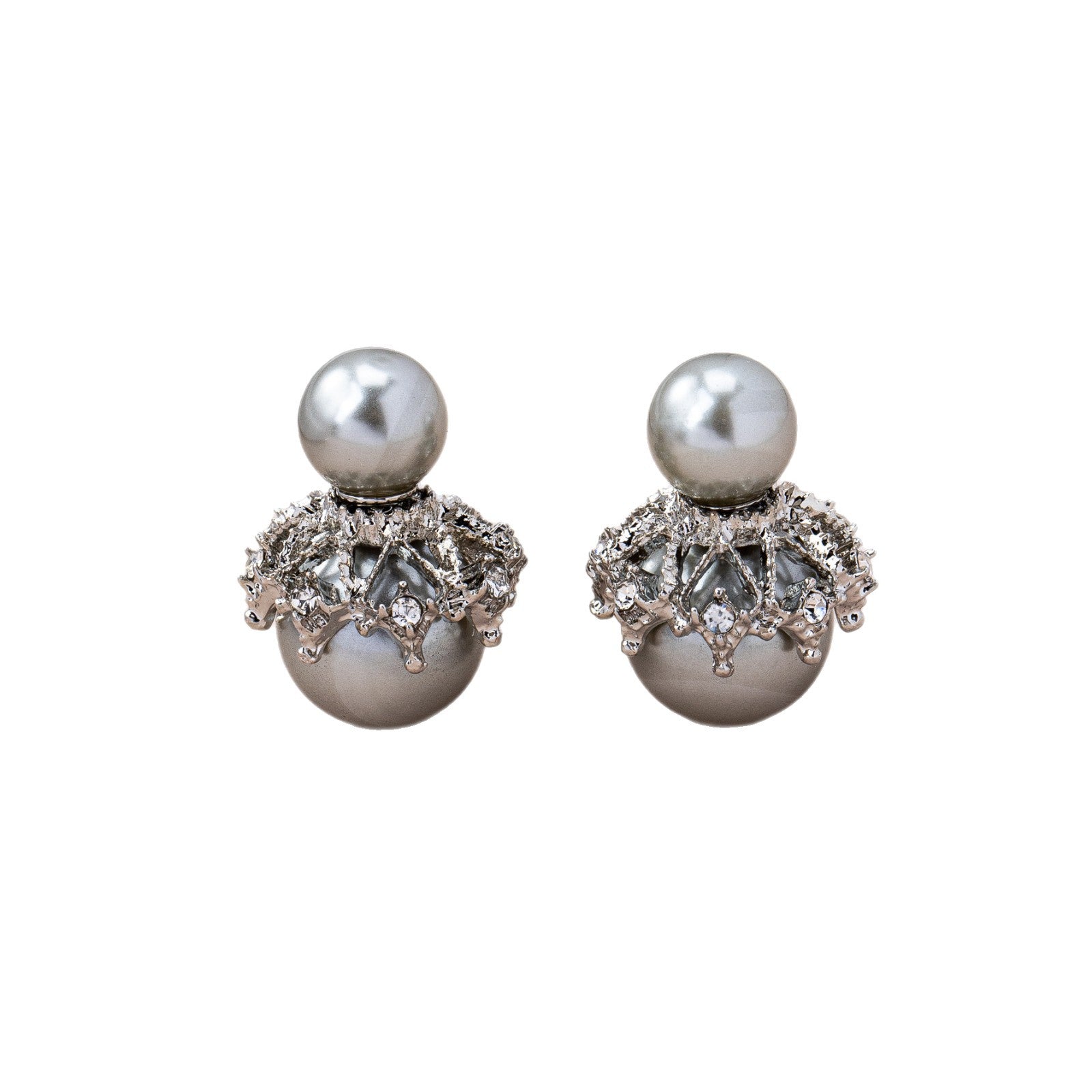 Grey Leaf Tassel Stud Earrings In Zinc Alloy With Zircon Inlay, Stylish Clip Earrings