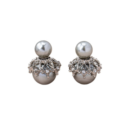 Grey Leaf Tassel Stud Earrings In Zinc Alloy With Zircon Inlay, Stylish Clip Earrings
