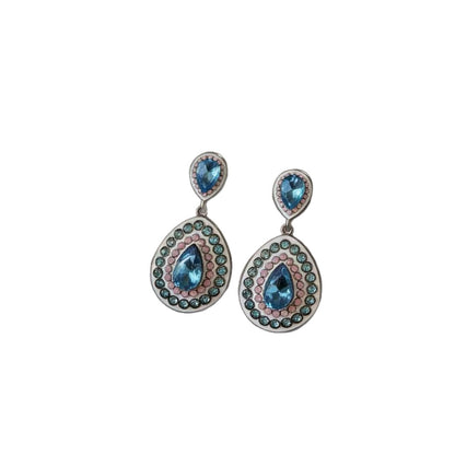 Elaborate Water Droplets Stud Earrings For Unisex Featuring Blue Alloy Design With 925 Sterling Silver Ear Pins