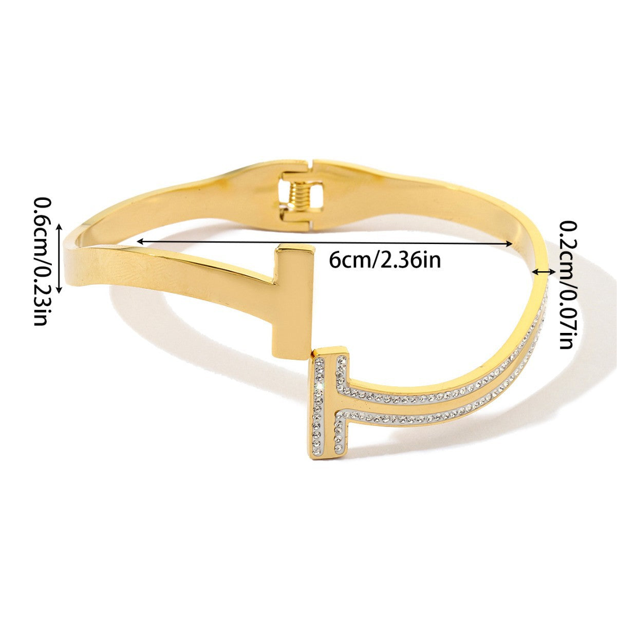 Simple Style Circle Bangle For Women In Titanium Steel With 18K Real Gold Plated Electroplated Finish And Rhinestone Inlay