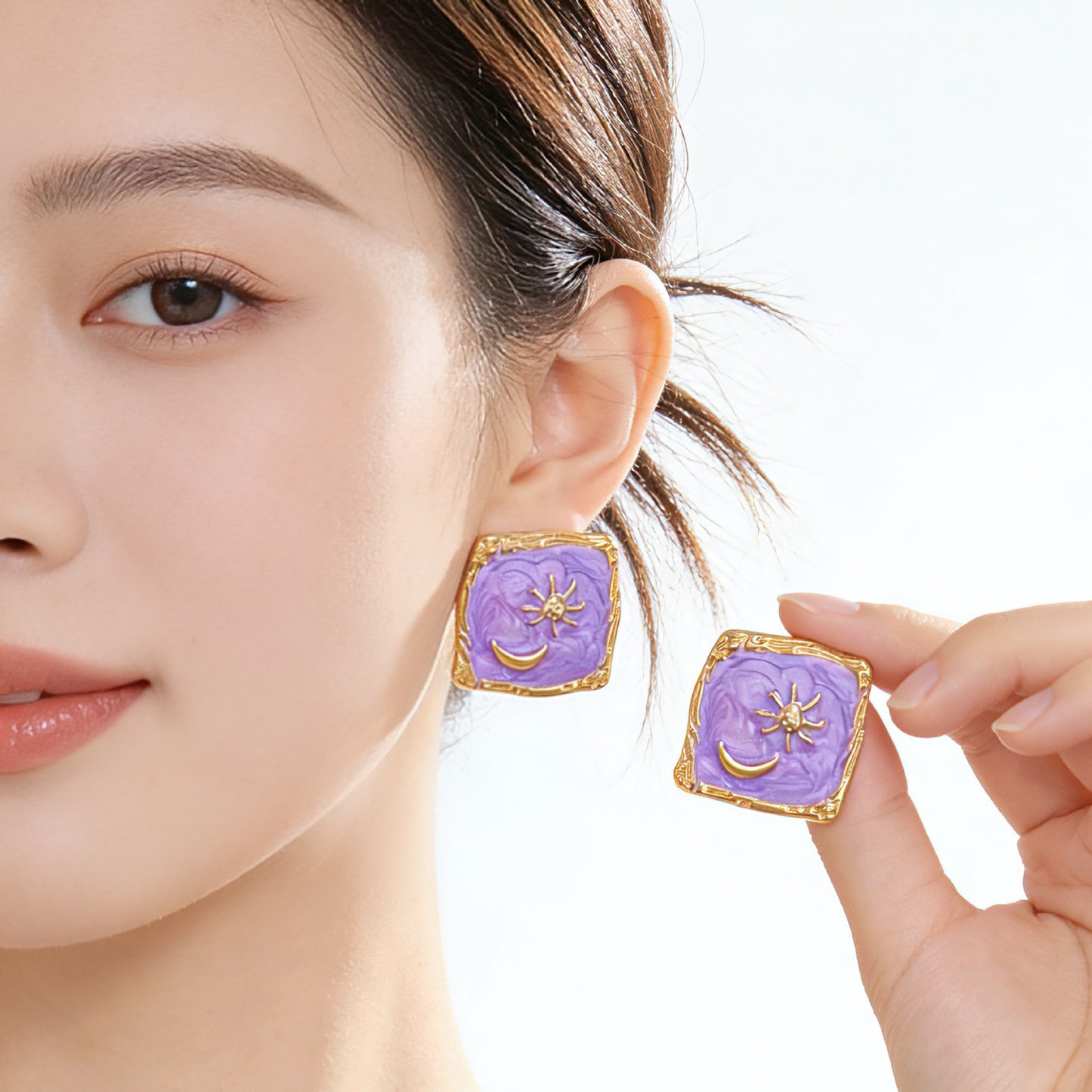 Retro Star Stud Earrings For Women In Lavender Alloy With 925 Sterling Silver Ear Pins