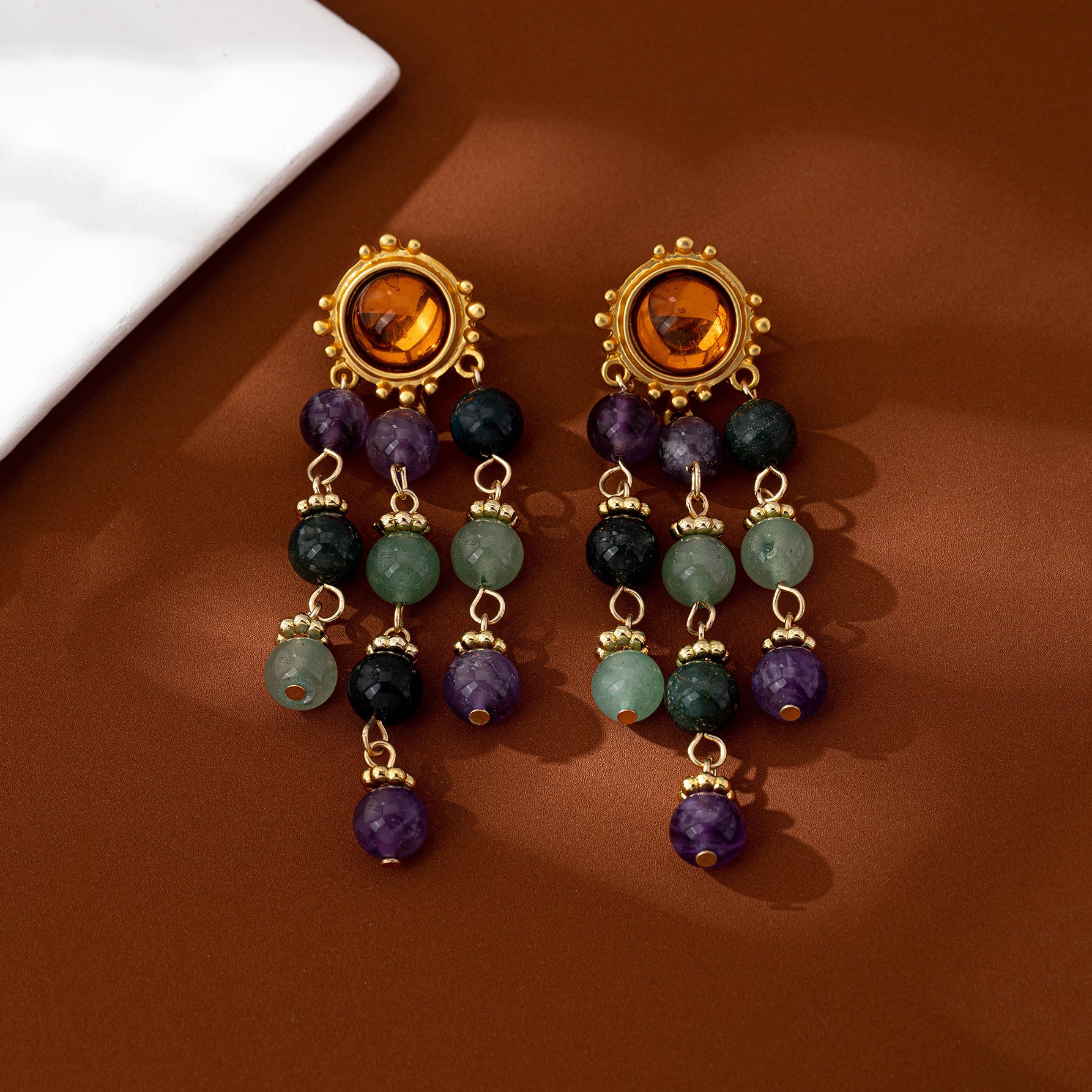 Retro Silver Color Block Earrings With Tassel, Electroplated Zinc Alloy Clip Earrings