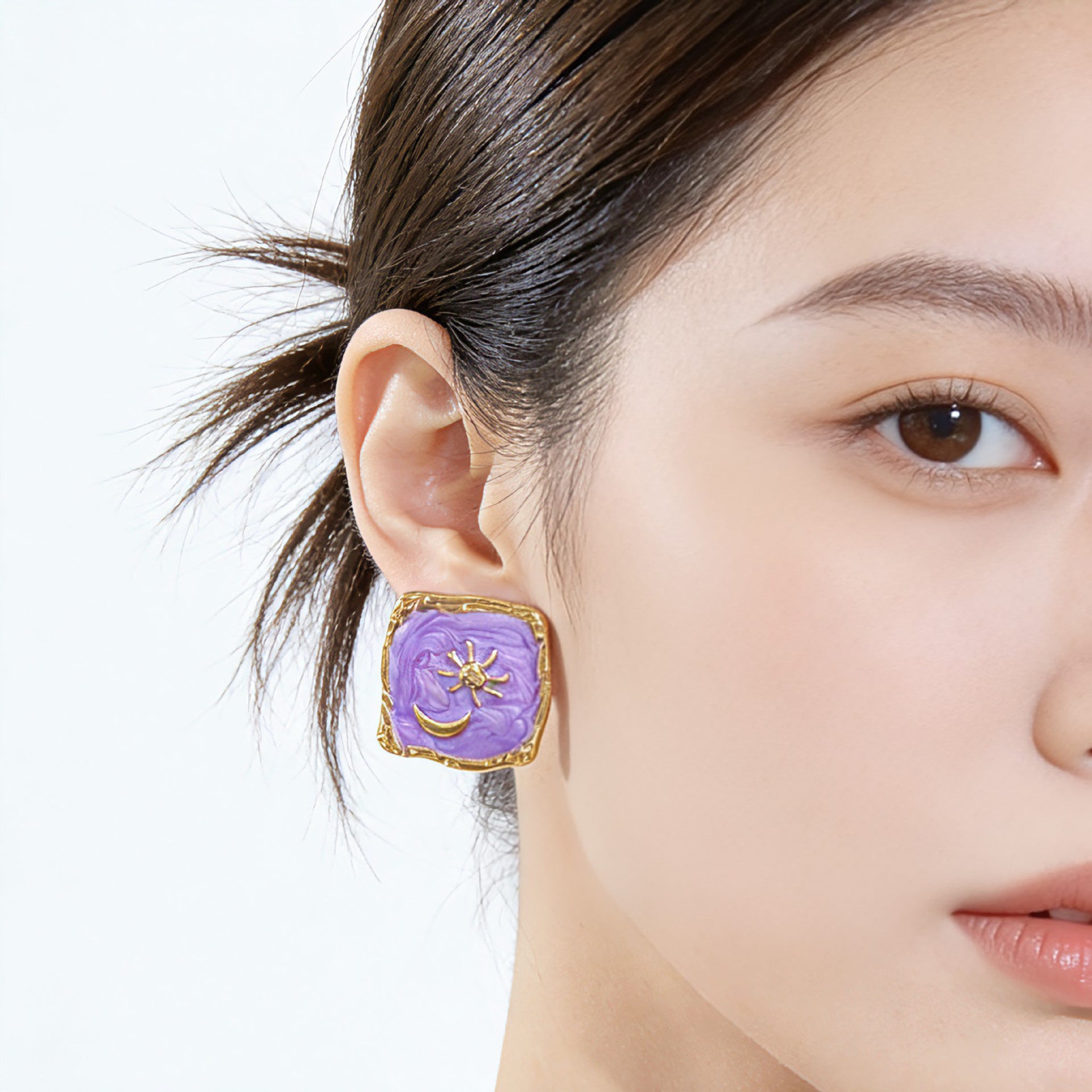 Retro Star Stud Earrings For Women In Lavender Alloy With 925 Sterling Silver Ear Pins