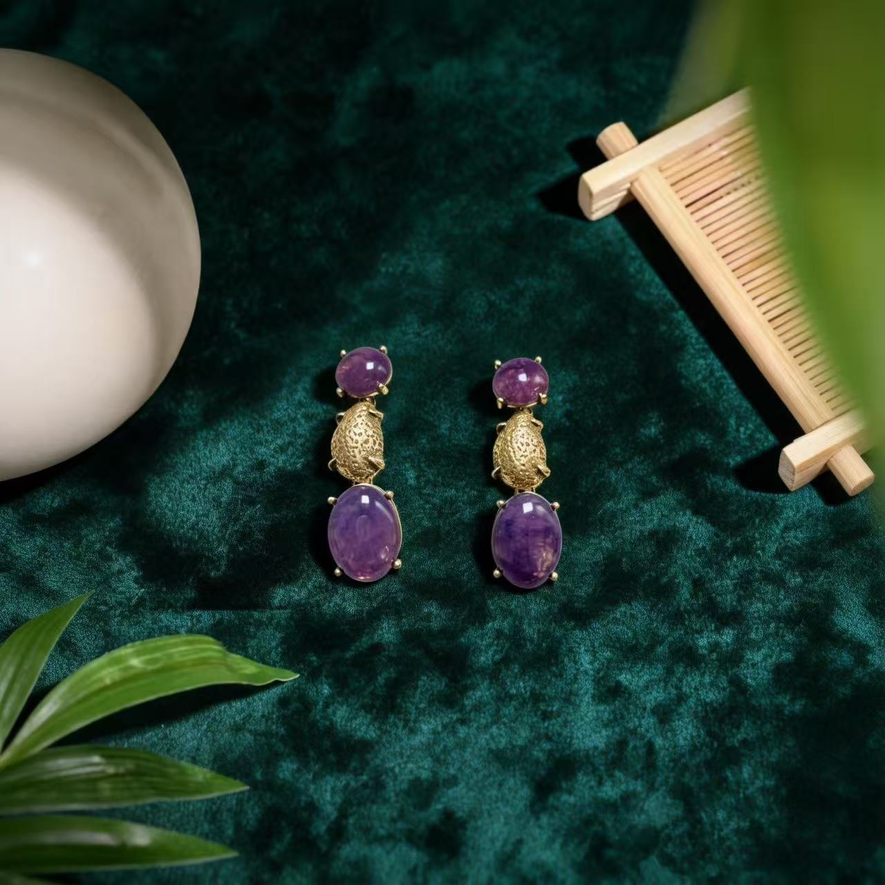 Oval Purple Zinc Alloy Earrings For Unisex Featuring February Birthstone Amethyst With 925 Sterling Silver Stud Posts