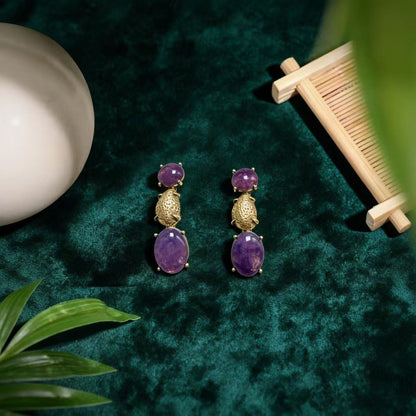 Oval Purple Zinc Alloy Earrings For Unisex Featuring February Birthstone Amethyst With 925 Sterling Silver Stud Posts
