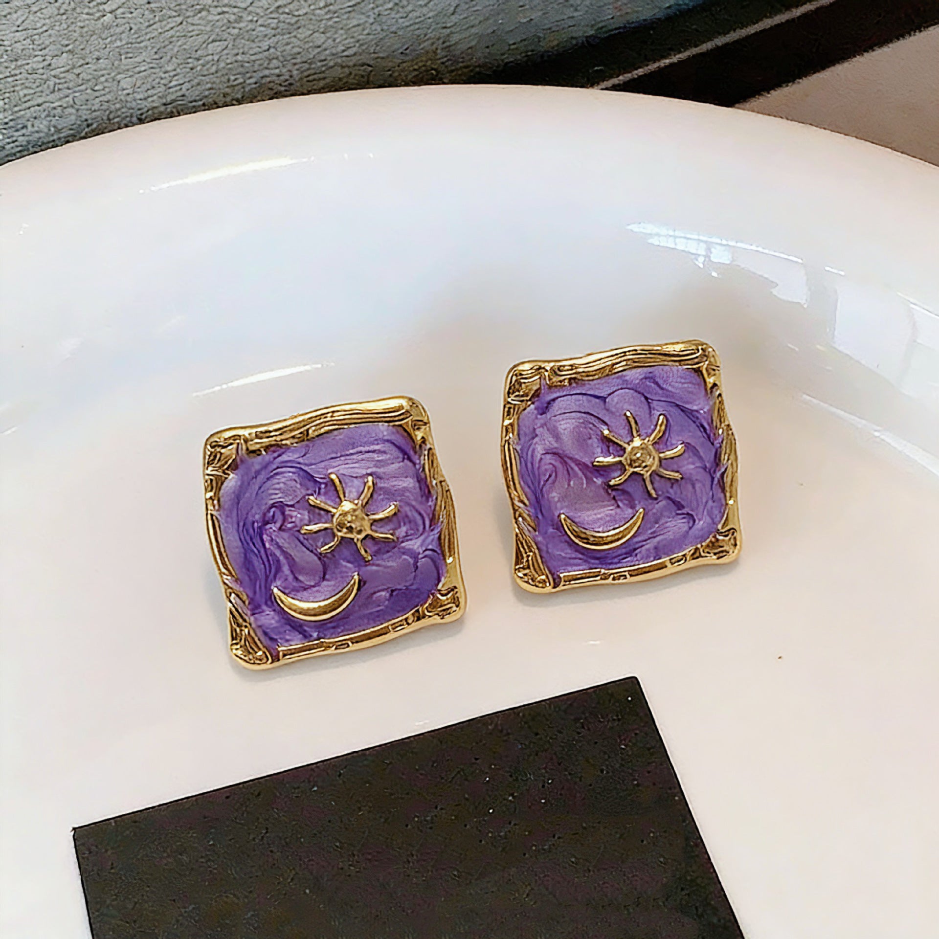 Retro Star Stud Earrings For Women In Lavender Alloy With 925 Sterling Silver Ear Pins