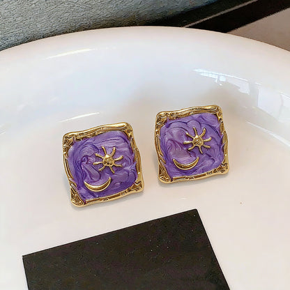 Retro Star Stud Earrings For Women In Lavender Alloy With 925 Sterling Silver Ear Pins