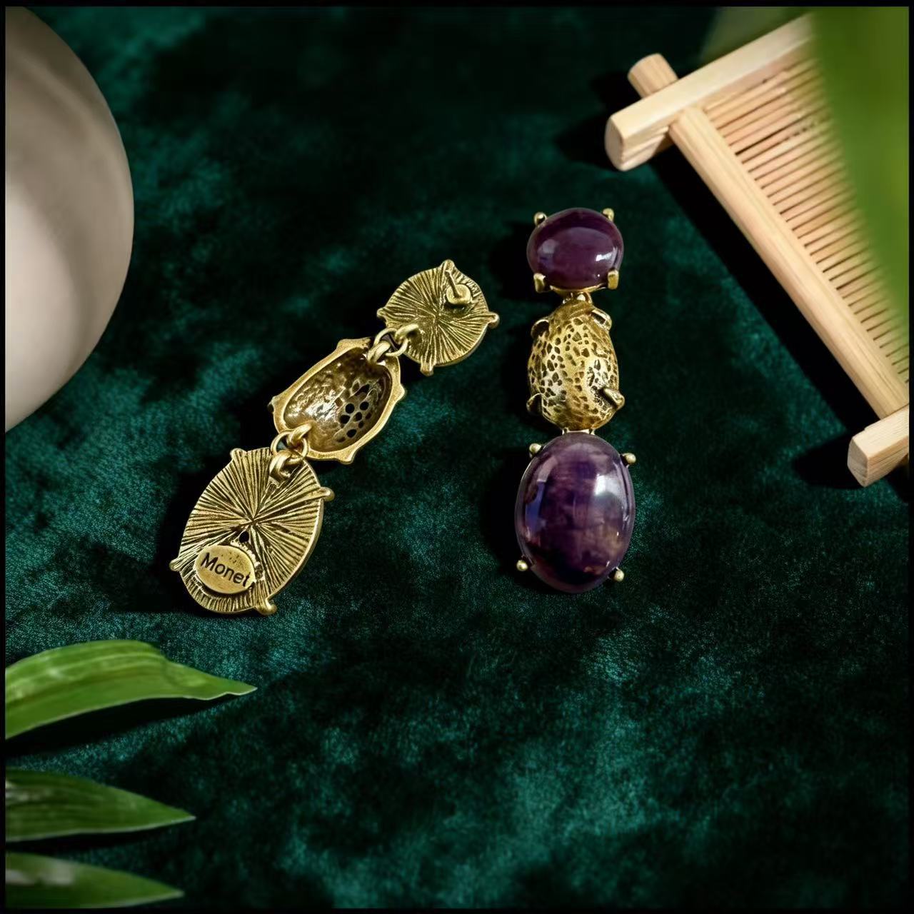 Oval Purple Zinc Alloy Earrings For Unisex Featuring February Birthstone Amethyst With 925 Sterling Silver Stud Posts